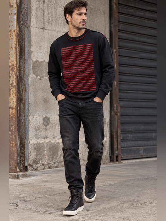 PRPS Other - PRPS Mens M Black Red Distressed Openwork Crewneck Sweatshirt Streetwear Moto
